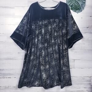 Vintage Main Street Black and Metallic Velvet Tent Dress Bell Sleeves Size 2x